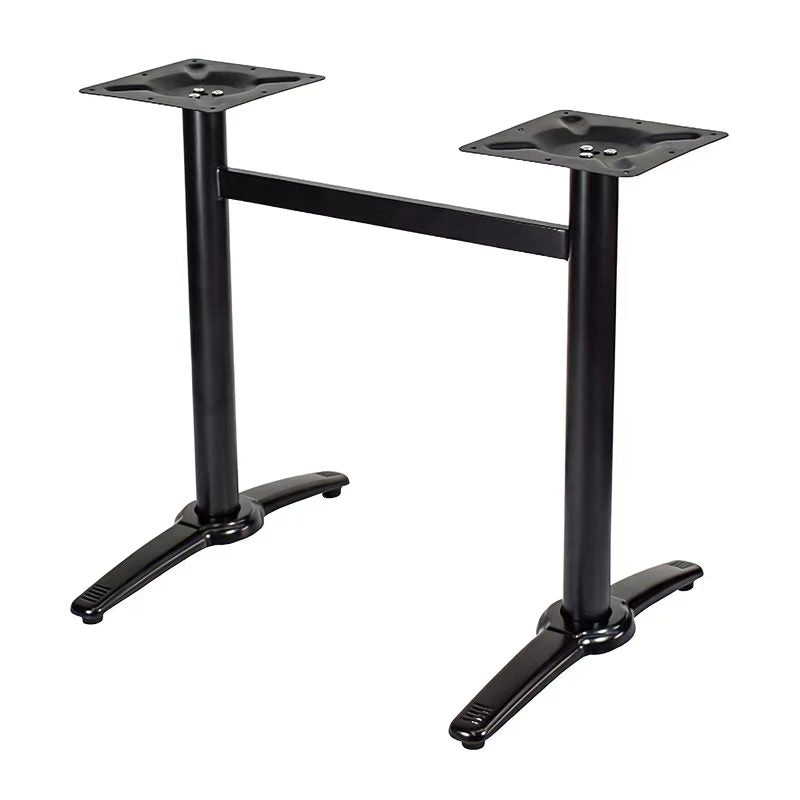 Black twin column table base with connecting bar and adjustable feet