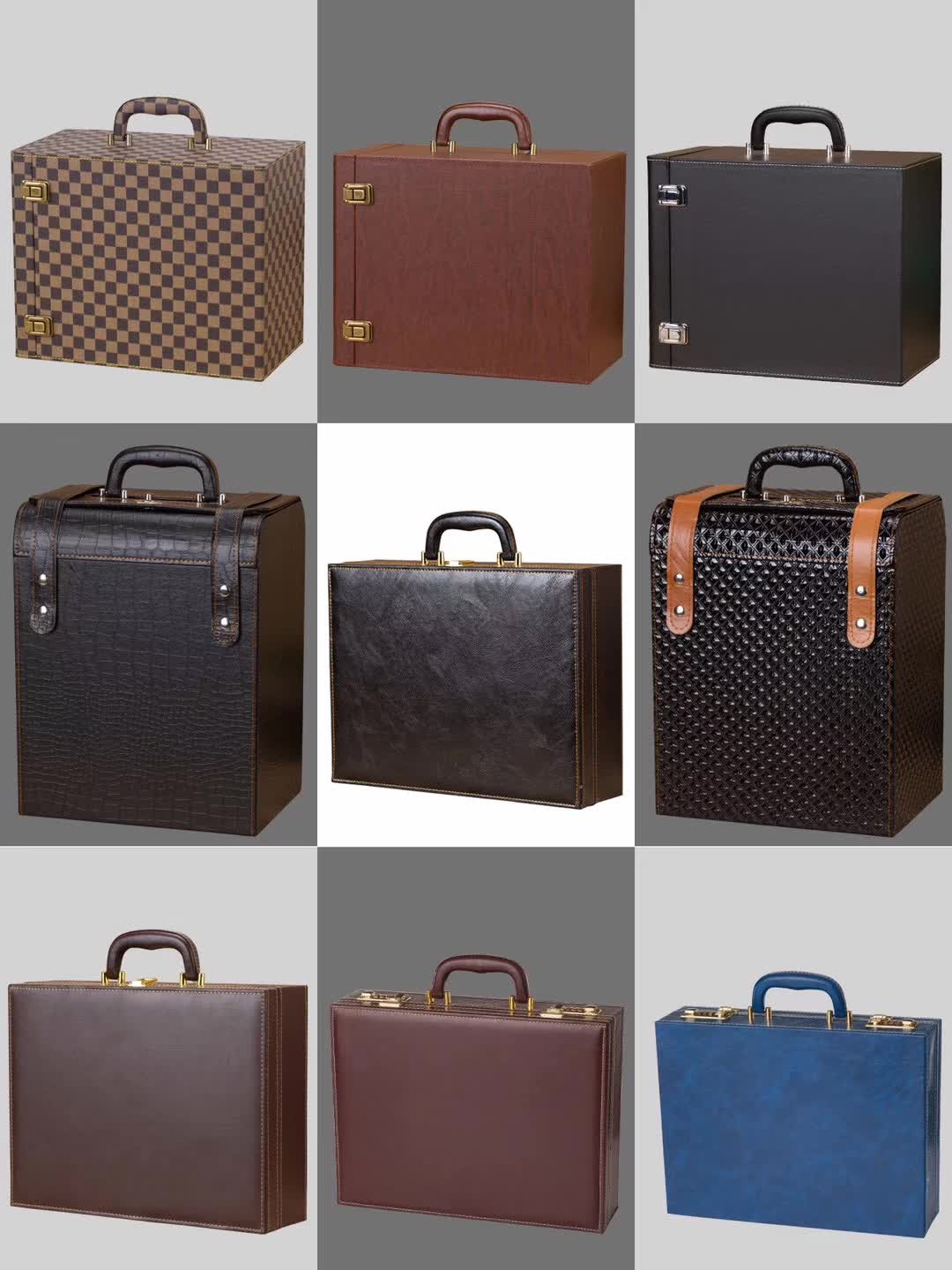 Leather suitcase style wine box with handle and clasp
