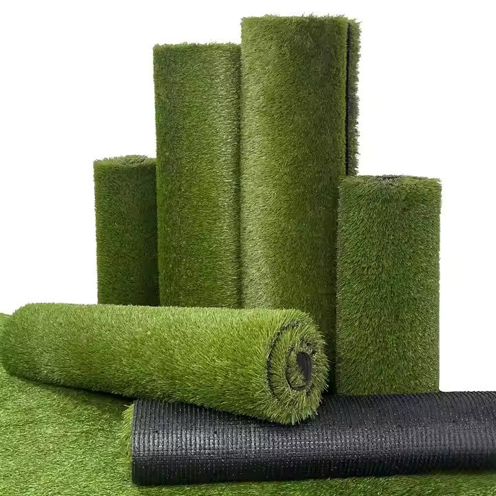 Artificial lawn closeup - Green fake grass realistic texture