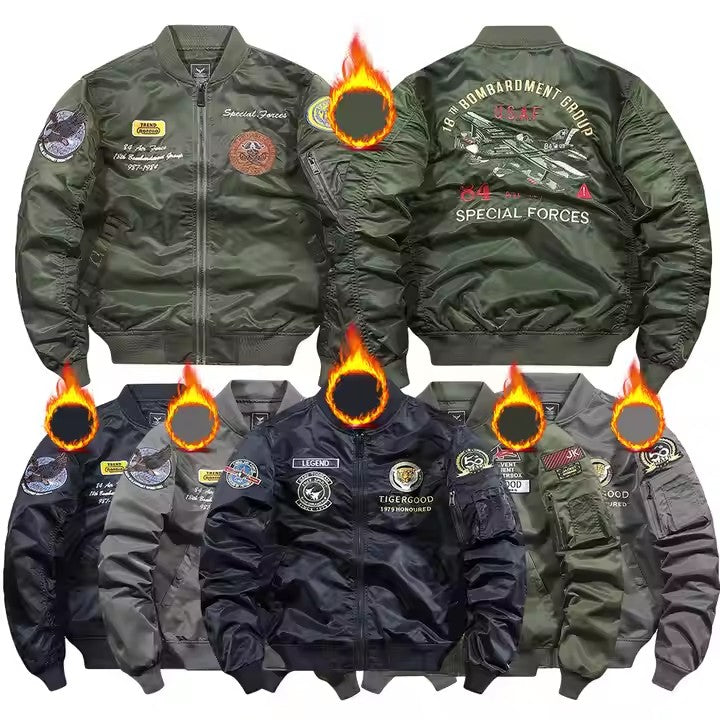 Custom embroidered bomber - Navy collar detail