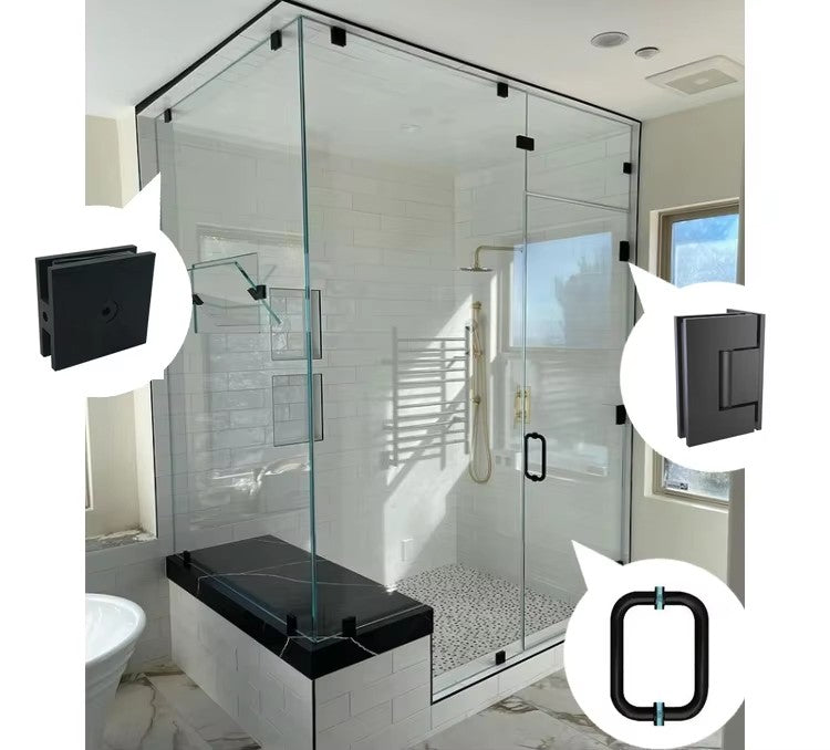 Glass partition fitting - Grey clamp corner mount hardware set
