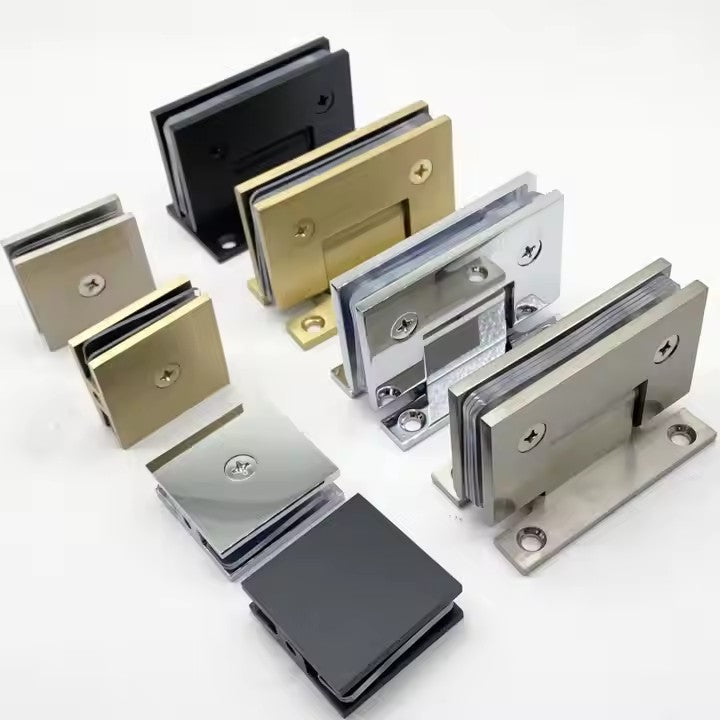Door clamp black finish - Matte black glass door hardware detail
