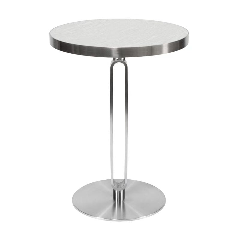 Stainless steel round cafe table with loop column base