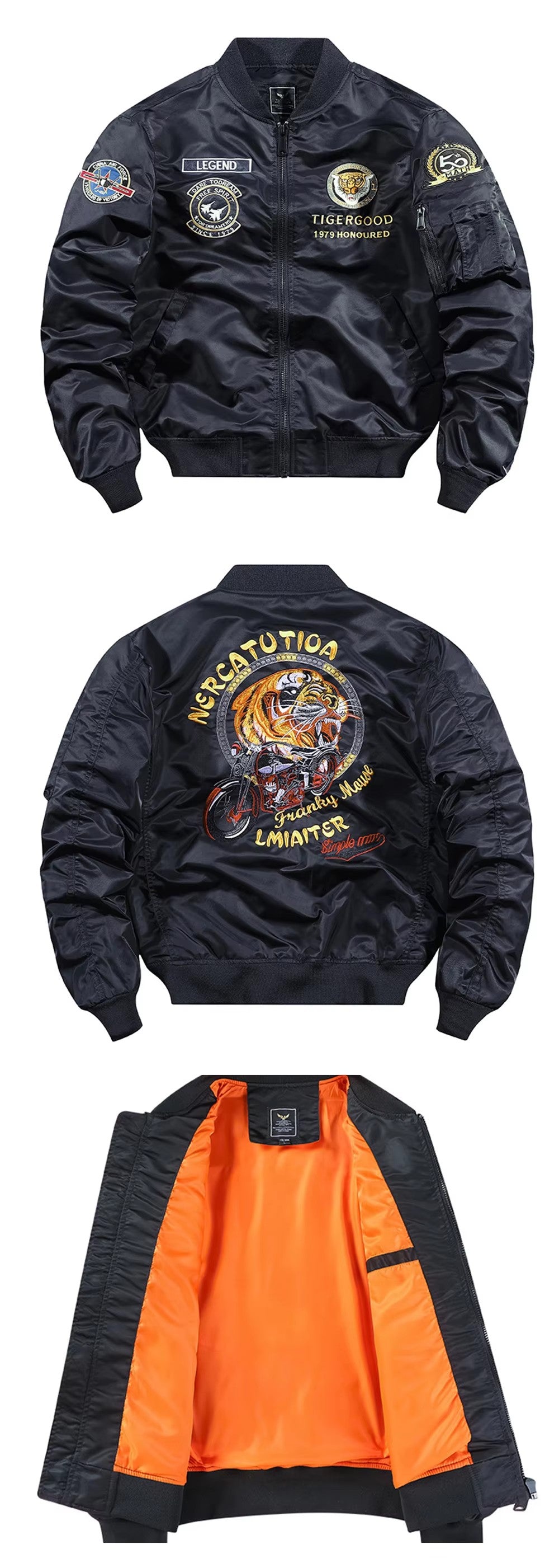 Custom bomber - Navy back panel with patch placement