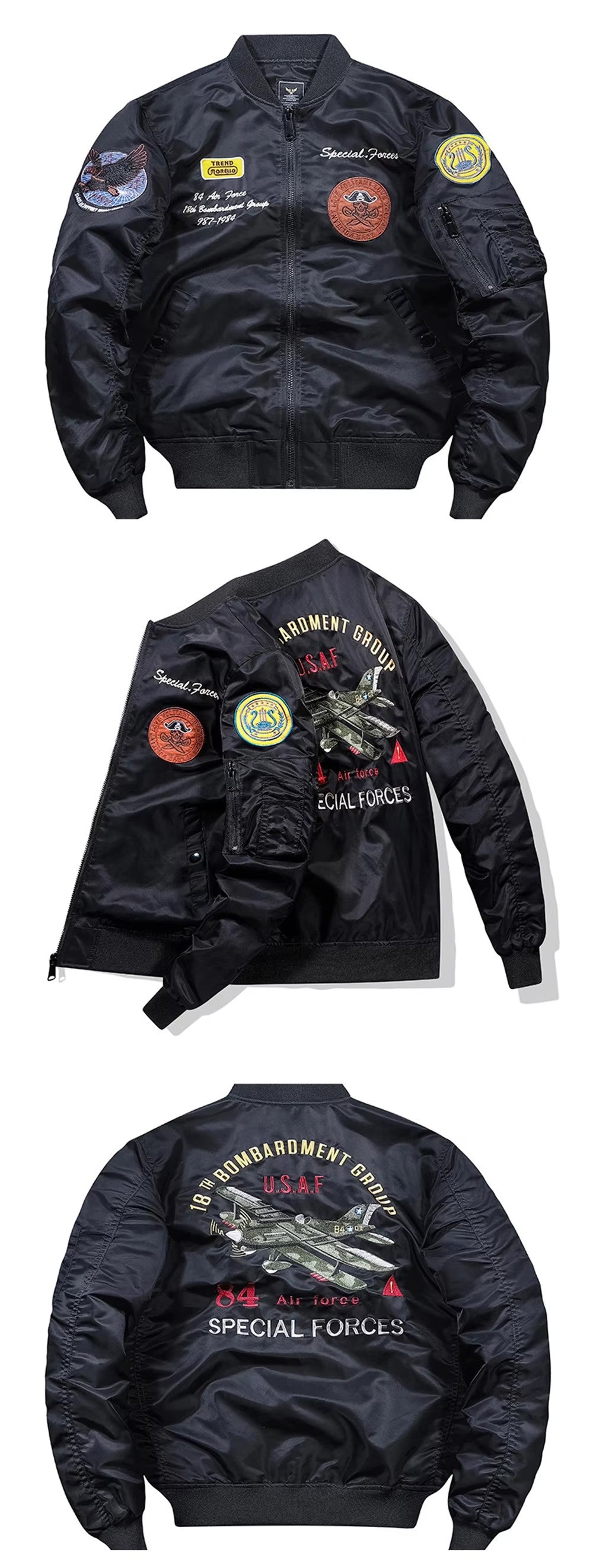 Bomber jacket with patches - Black color streetwear style