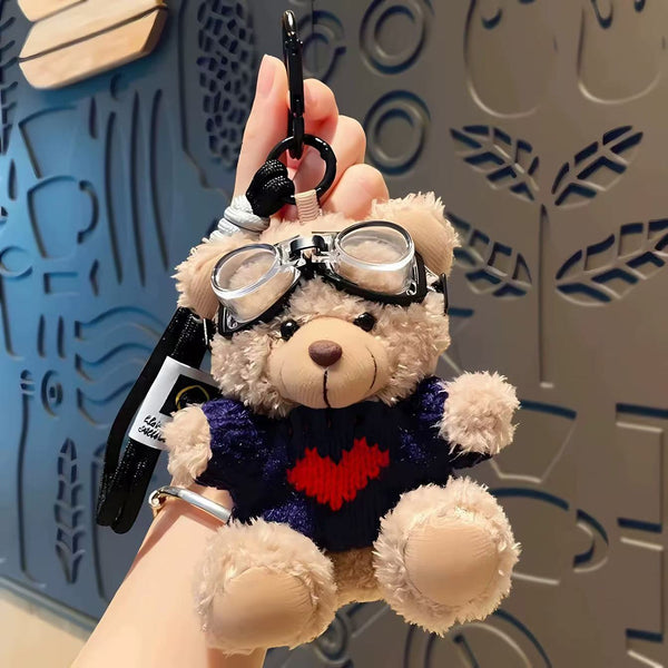 Custom Aviator Bear Keychain with Knit Sweater and Goggles