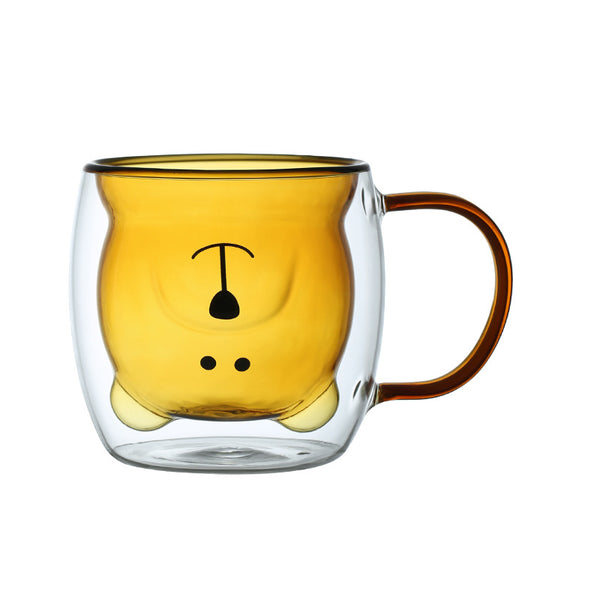 Custom Bear Double Wall Glass Mug for Coffee Shops