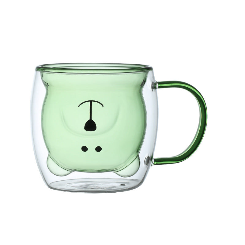Colored interior of double-wall glass mug shown from above