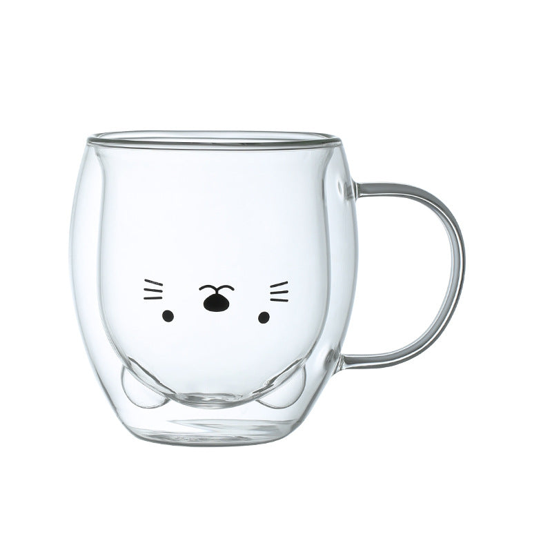 Bear glass mug with handle filled with iced coffee