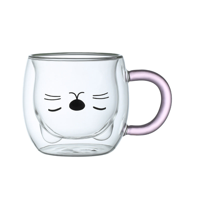Set of bear double-wall glass mugs in assorted interior colors