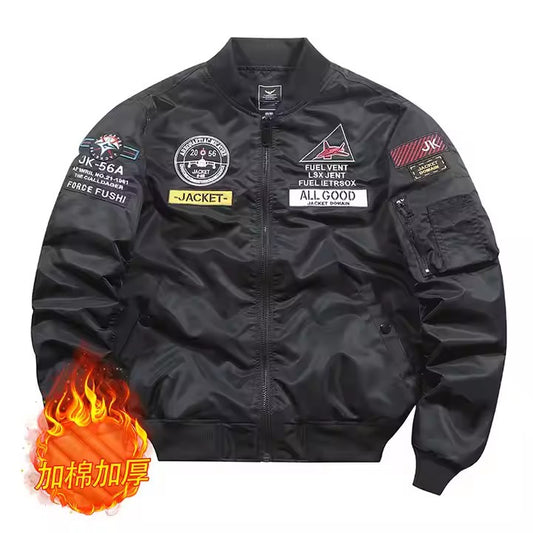 Bomber flight jacket - Olive green custom patch front view