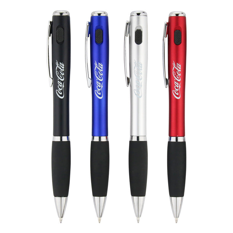 Coca-Cola LED flashlight pen in blue with black rubber grip
