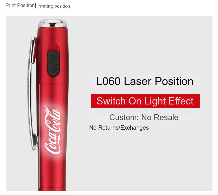 Coca-Cola LED pen with custom logo print on the ABS barrel