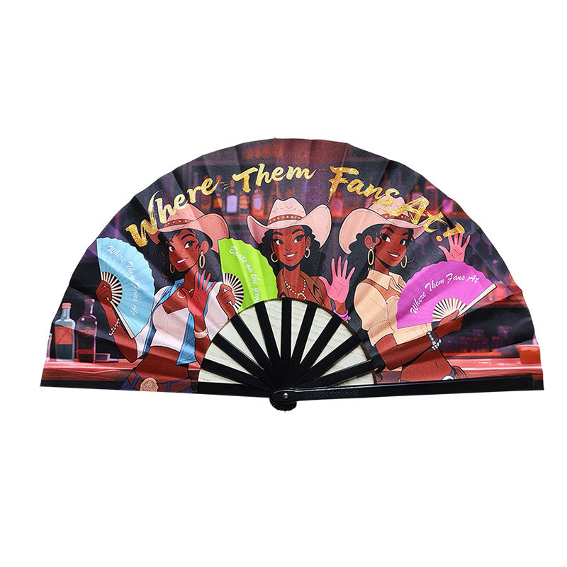 Custom printed cloth folding fan displayed for restaurant branding