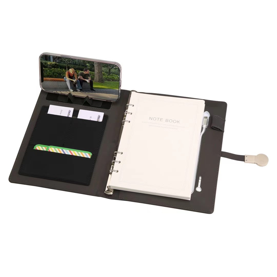 Multifunctional notebook in navy blue with logo area on the front cover