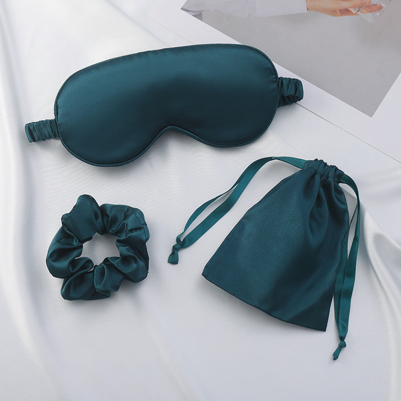 Custom satin gift set in navy blue with logo-ready pouch