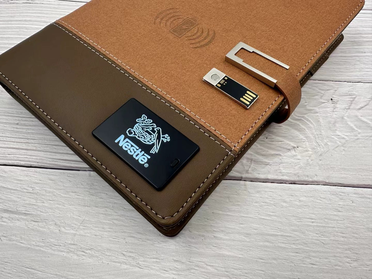 Brown fabric and leather notebook with metal buckle for restaurant gift use
