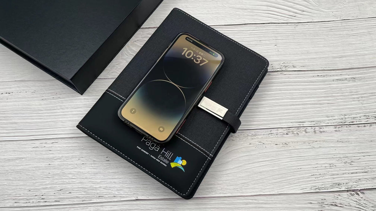 Multifunctional notebook with fabric cover and wireless charger for bar gifts