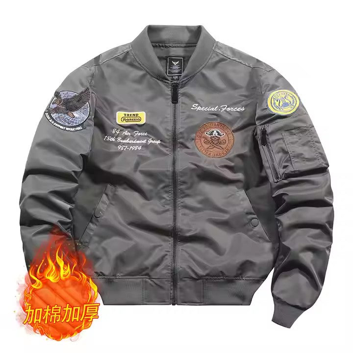 Bomber jacket - Navy side angle with pocket detail