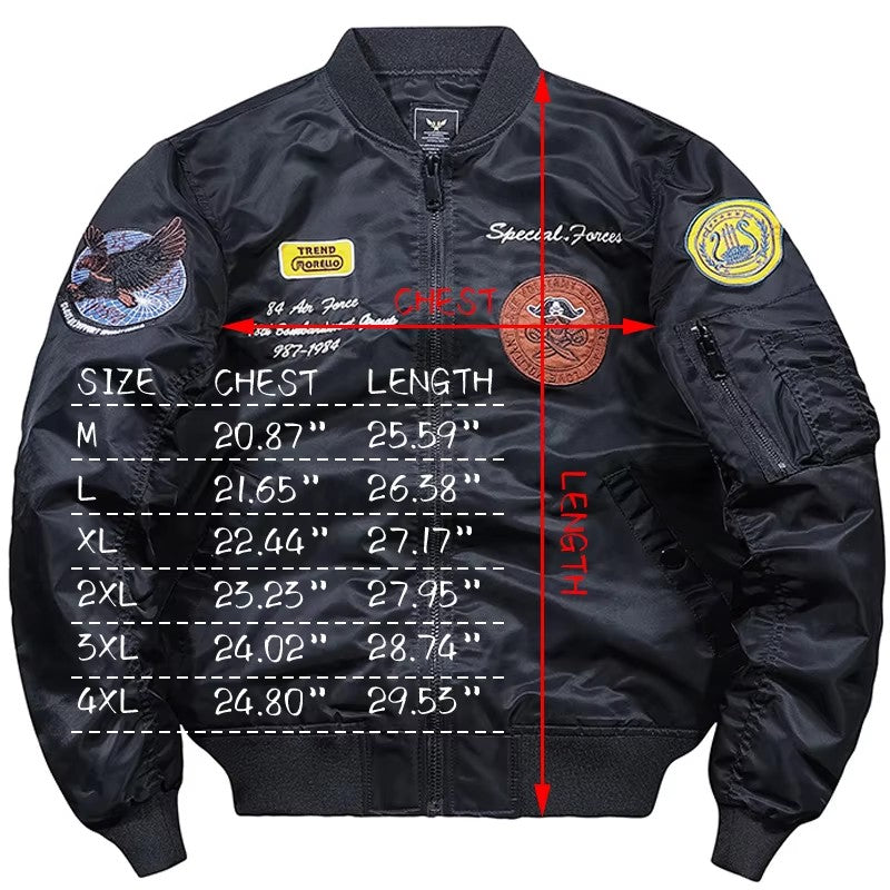 Flight jacket back view - Custom patch embroidery design