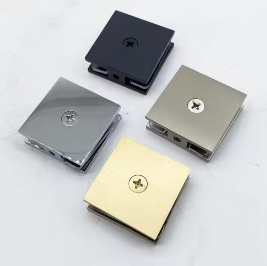 Glass door clamp hardware - Grey stainless steel shower fitting display