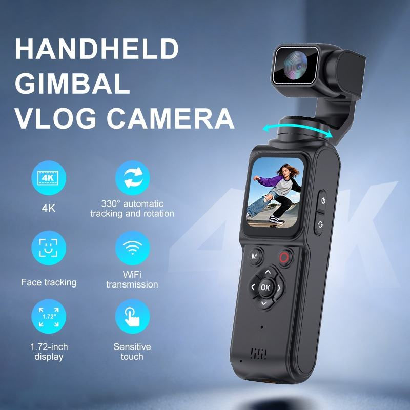Handheld gimbal camera standard white colorway front view with rotating gimbal