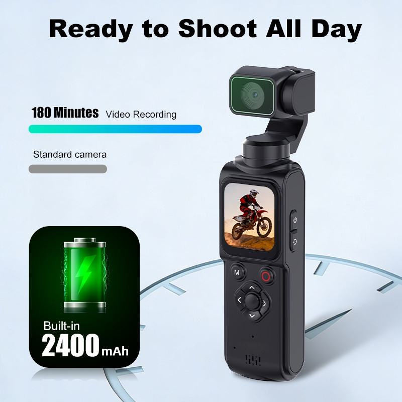 Handheld gimbal camera standard black unit held in hand showing compact size