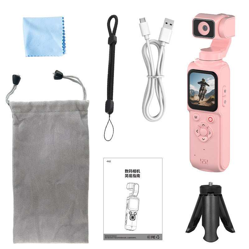 Handheld gimbal camera standard pink unit rear view with touchscreen edge