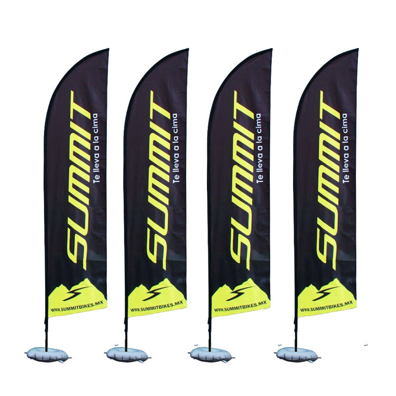 Close-up of printed polyester feather flag fabric showing vibrant custom logo colors