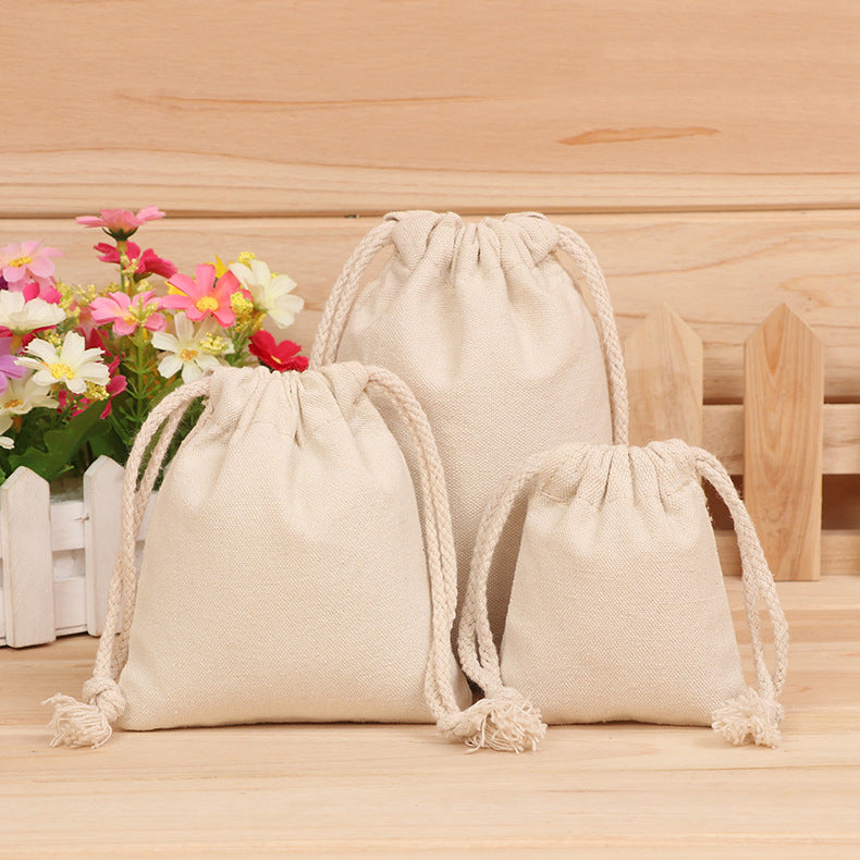 Printed Cotton Linen Drawstring Pouch for Coffee Shops