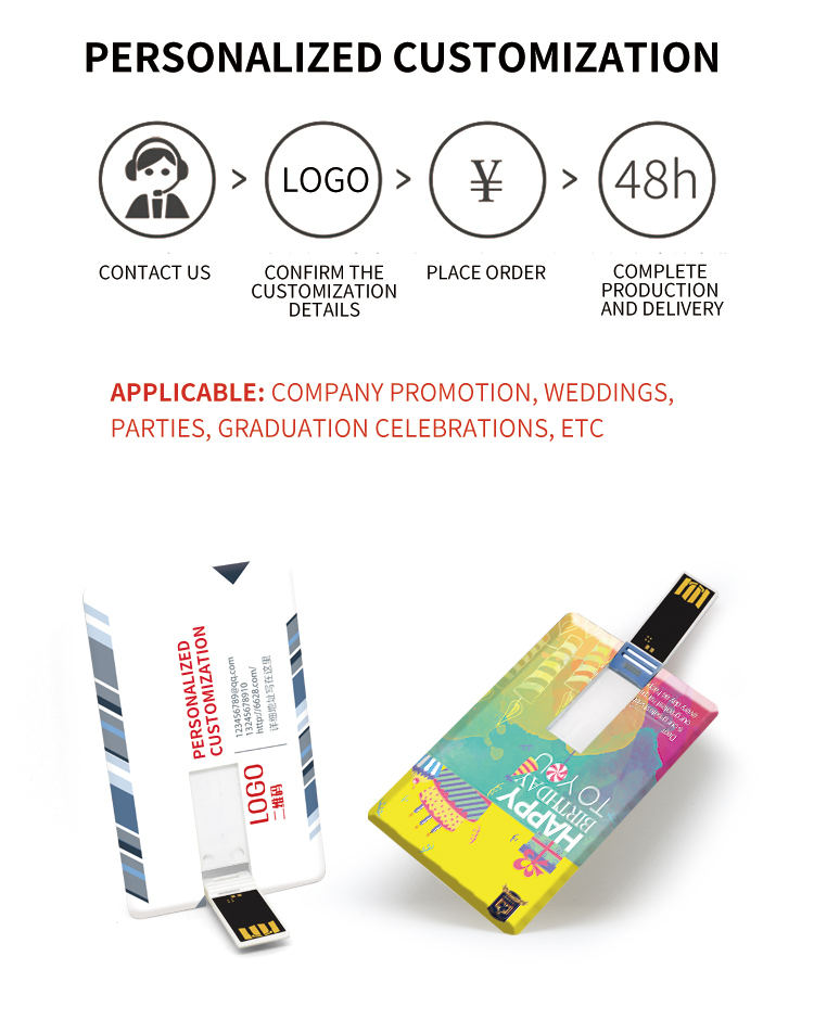 Slim ABS card USB drive held in hand to show thin credit-card profile