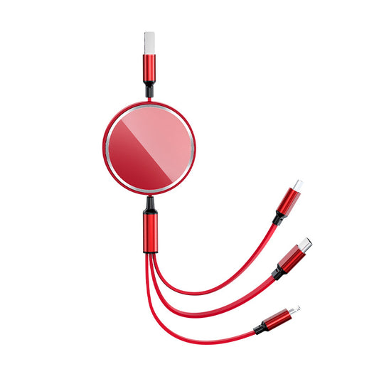 White round charging cable organizer with USB-C, Lightning and Micro-USB connectors